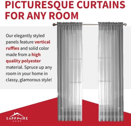 Sapphire Home Gray/Sage Sheer Curtains - 63 Inches Length, 2 Panels