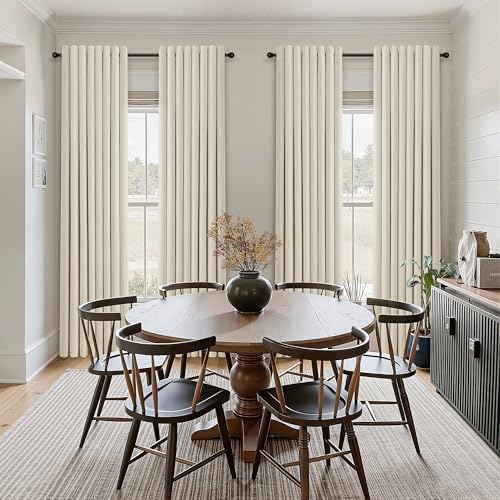 Jowels Warm Beige Linen Grommet Blackout Curtains 108 Inch Long for
