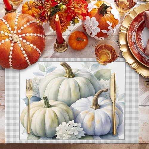 Placemats Set of 8, Thanksgiving Pumpkin Flower Leaves Classic