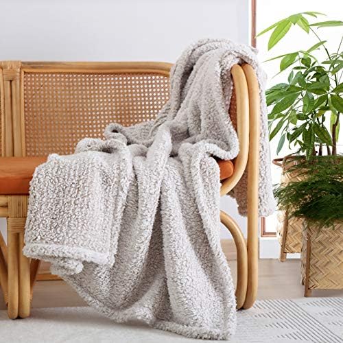Ultra Soft Cozy Sherpa Throw Blanket, 2 Tones Ombre Light Brown