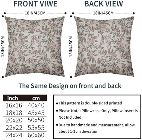 Robvobe Floral Block Print Pillow Covers 18x18 Set of 2 Vintage Flower