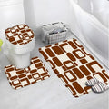 4 Piece Memory Foam Bath Mat Set,Brown Geometric Mid Century Boho