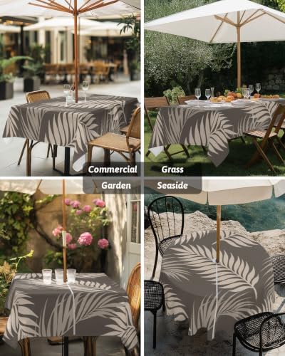 Square Outdoor Tablecloth with Umbrella Hole Rustic Palm Leaves