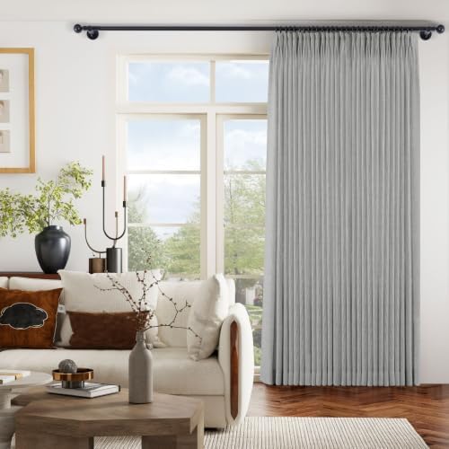 Pinch Pleated Sliding Door Linen Curtains 100"Wx108"L, Grey, 1 Panel