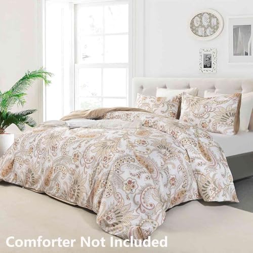 Nanko Paisley Duvet Cover Set King Size, Tan Taupe Classy Boho Damask