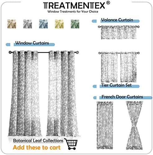 Leaf Print Semi Sheer Curtains 52x63" Living Room Taupe White Window