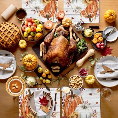 Fall Placemats Set of 8, Cotton Linen Fabric Place Mats, Thanksgiving