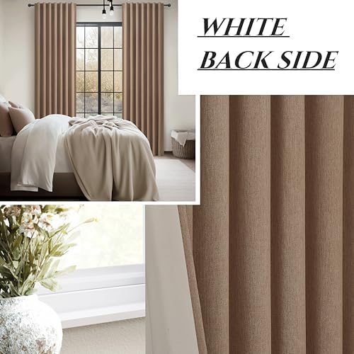 RustBrown Black Out 96 Inch Long Boho Curtains 2 Panel Set, Farmhouse
