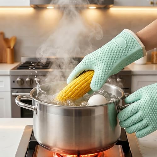 Silicone Oven Mitts Heat Resistant, Non-Slip Grip Waterproof Kitchen