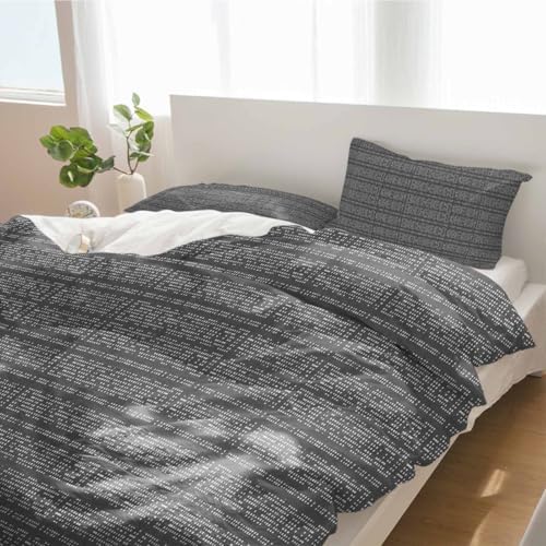 Duvet Cover Set Queen, Gradient Gray Boho Geometric 3 Piece Bedding