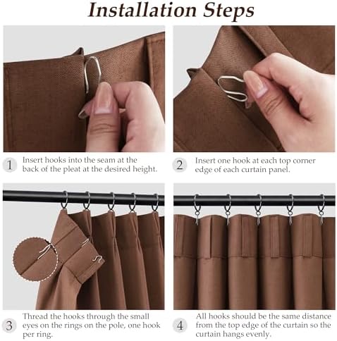 Aersas Rustic Brown Pinch Pleated Linen Curtains 96 Inch Length 2