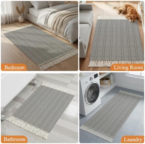 Gray Boho Hallway Runner Rug 2'x5', Geometric Modern Abstract