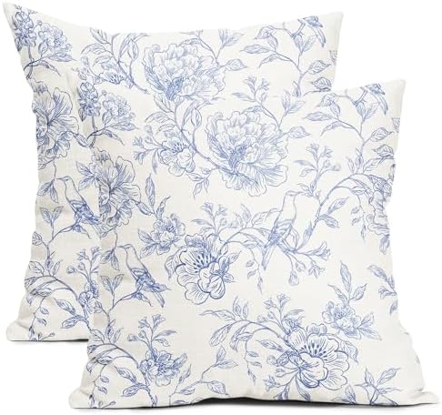 White Blue Chinoiserie Pillow Covers 22x22 Set of 2 Decorations