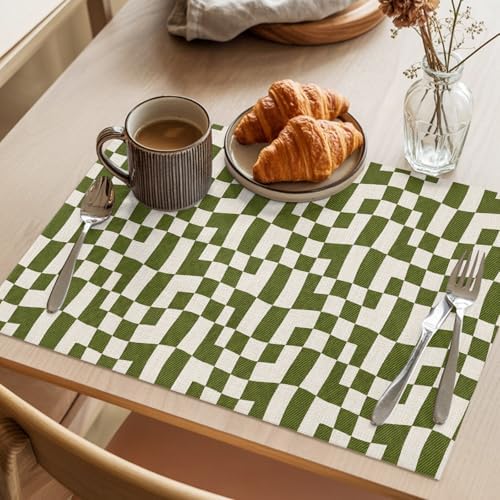 Round Placemats Set of 8 Neutral Grid Place Mats Minimalist Modern