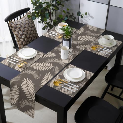 Rustic Palm Leaves Table Mats Set of 6 with Table Runner 90 Inches