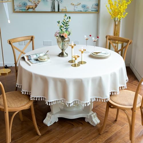 Daesar Modern Tablecloth Round, Cotton Linen Table Cloth Cover