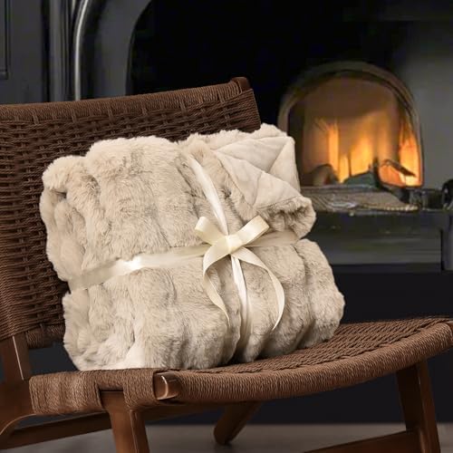 PHF Warm Faux Fur Twin Blanket, Ultra Soft Cozy, 60"x80", Oak