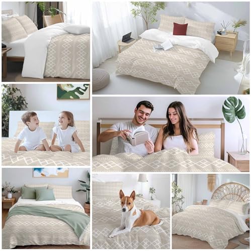 Beige Boho Bedding Duvet Cover Queen Size - 1 Quilt Cover 90x90 Inches