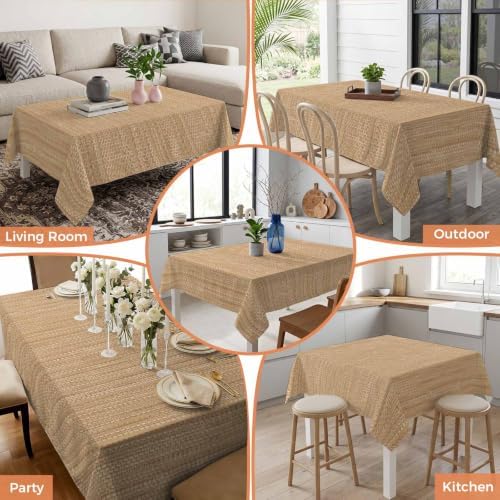 Minimalist Light Brown Waterproof Tablecloth Rectangle Washable Table