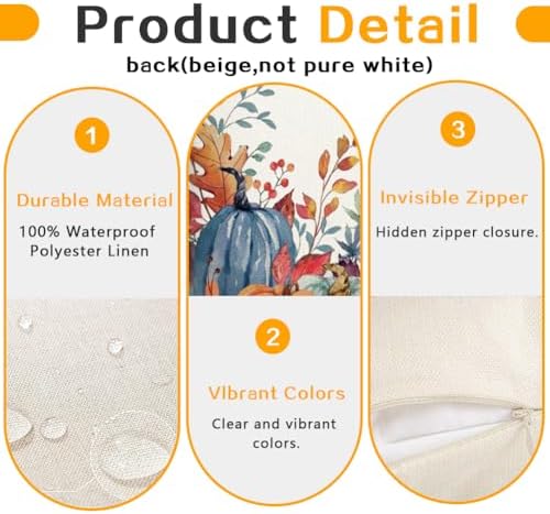 RABUSOFA Fall Outdoor Pillow Covers 18x18 Set of 2 Waterproof Pumpkin