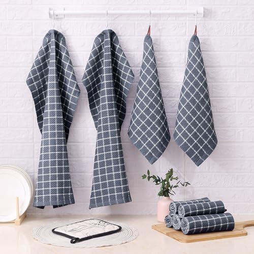 Homaxy 100% Cotton Kitchen Towels 4 Pack-15 X 25 Inches, Grey