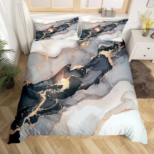 Black Marble Bedding Set Queen,Black and Grey Marble Duvet Cover Men