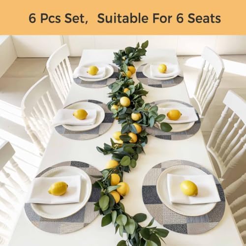 Khaki Grey Woven Round Braided Placemats Set of 8, Modern Minimalist