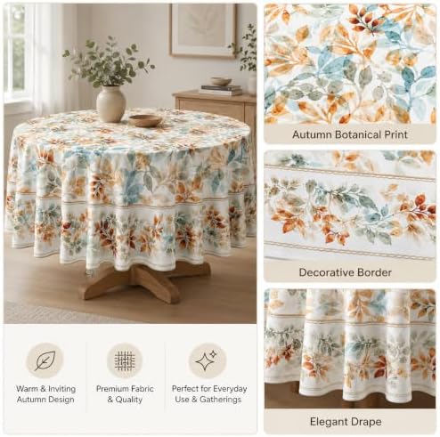 Colourful Leave Round Tablecloth 70 Inch Beige Eucalyptus Leaves Table