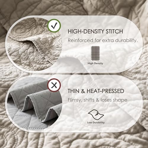 WDCOZY Beige 100% Cotton Quilt Queen Size Bedding Sets with 2 Pillow