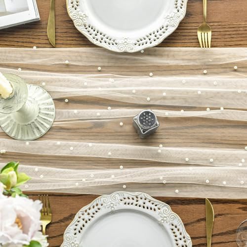 Artoid Mode 10-Pack Pearl Beige Gauze Table Runner 10FT Home Decor