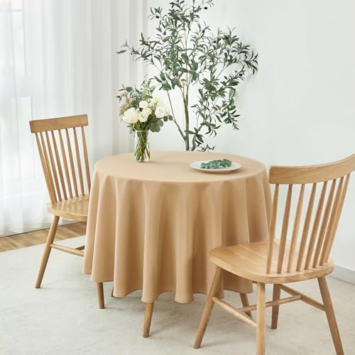 maxmill Round Weaved Texture Design Tablecloth Spill-Proof Wrinkle