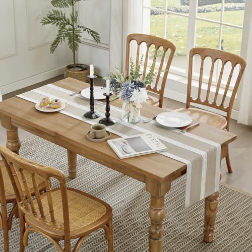 Wracra Embroidered Table Runner Linen Table Runners 108 inches Long