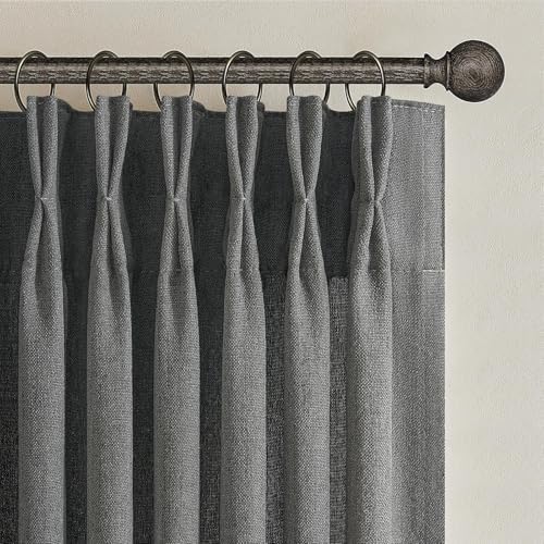Dark Grey Memory Shaped Pinch Pleated Living Room Curtains 84 Inches