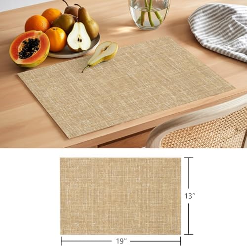 Placemats Set of 8, Khaki Woven Placemat, Linen Place Mats for