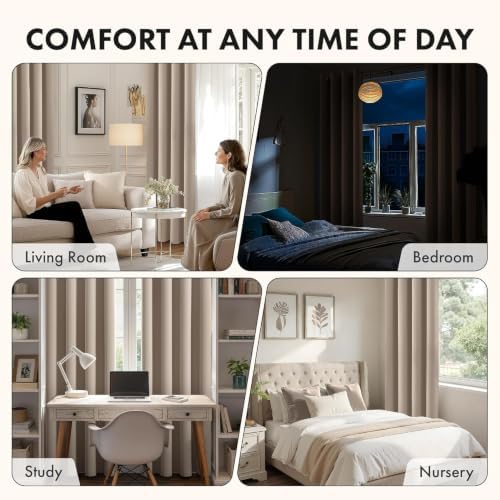 MIULEE Taupe Blackout Bedroom Curtains Drapes 84 Inch Long 52"x84"