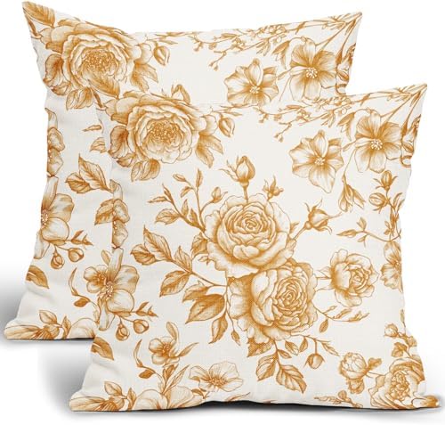 Yellow and Cream Floral Throw Pillow Covers Yellow Cushion Case 20 x