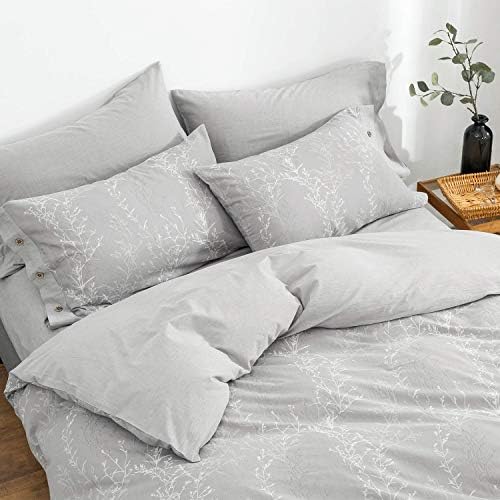 Duvet Cover Set Full/Queen Size Washed Cotton Yarn, Jacquard Gray and