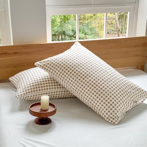 NSNLGSGC Tan Gingham Plaid Pillow Shams, 20"x30", Set of 2