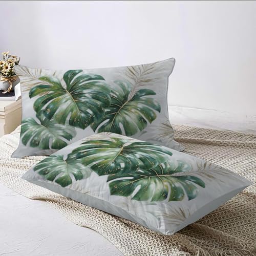 Luxurious Tropical Monstera Duvet Cover King 3Pcs, Breathable