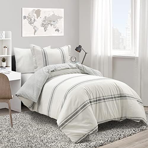 Lush Decor Farmhouse Stripe Reversible Cotton Duvet Cover Twin XL Size