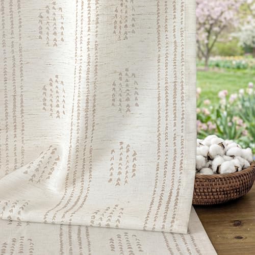 Taupe Linen Boho Curtains 96 Inch Farmhouse Grommet Top 2 Panels
