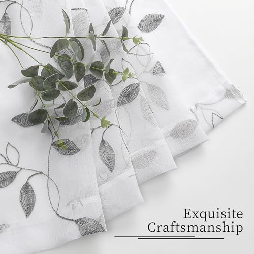 Tollpiz Grey Leaf Sheer Curtain Bedroom 38 x 63 Inches