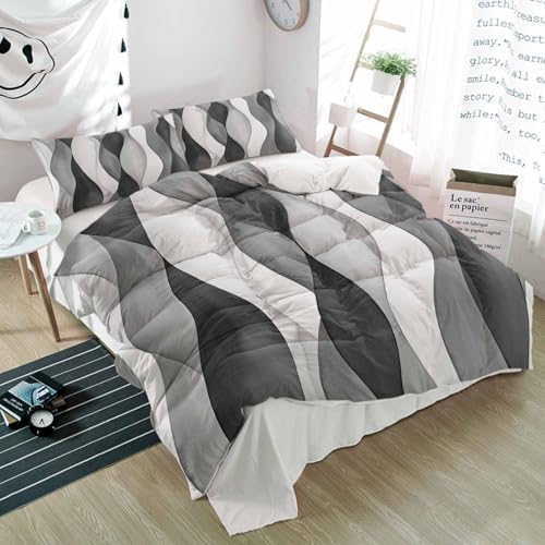 Duvet Cover Set Queen, Abstract Grey Black Gradient Stripes 3 Piece