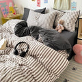 100% Washed Cotton Duvet Cover Set, Simple Striped Cotton Bedding