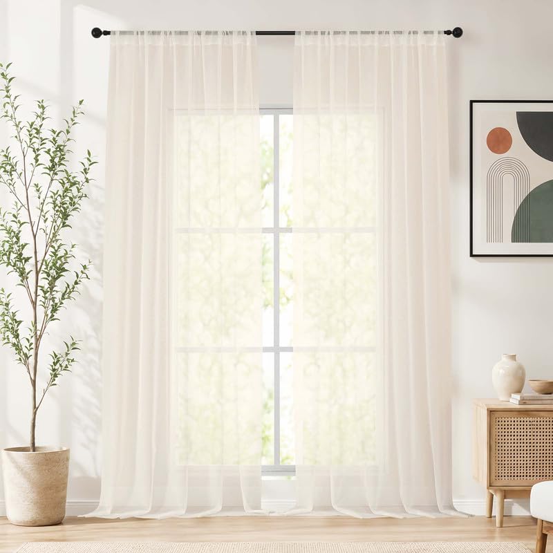 Simplebrand Cream Sheer Curtains 120 Inches Long 2 Panels, 52 W x 120