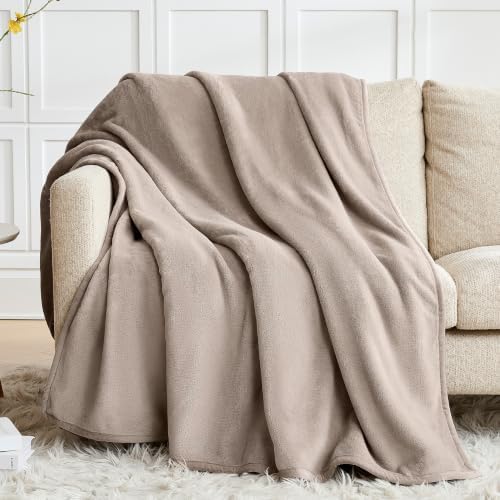 WDCOZY 420GSM Thick Flannel Fleece Bed Blanket, King Size, Beige