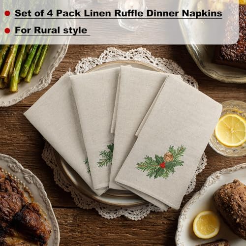 Newwiee Christmas Linen Napkin Set of 4 100% Linen Cloth 20 Inch