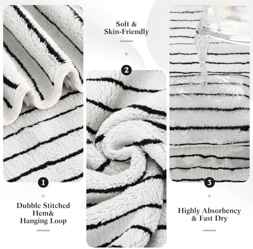 4 Pieces Extra Large Black and White Striped Bath Towels Set
