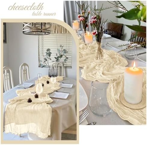 6 Pack Ivory Cheesecloth Table Runner 20 x 120 Inch Gauze Table Runner