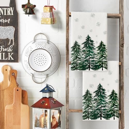 Artoid Mode Green Trees Merry Christmas Kitchen Towels Set of 2 18x26